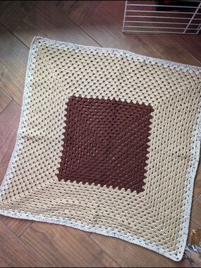 Handmade Brown and Beige Crochet Throw Blanket